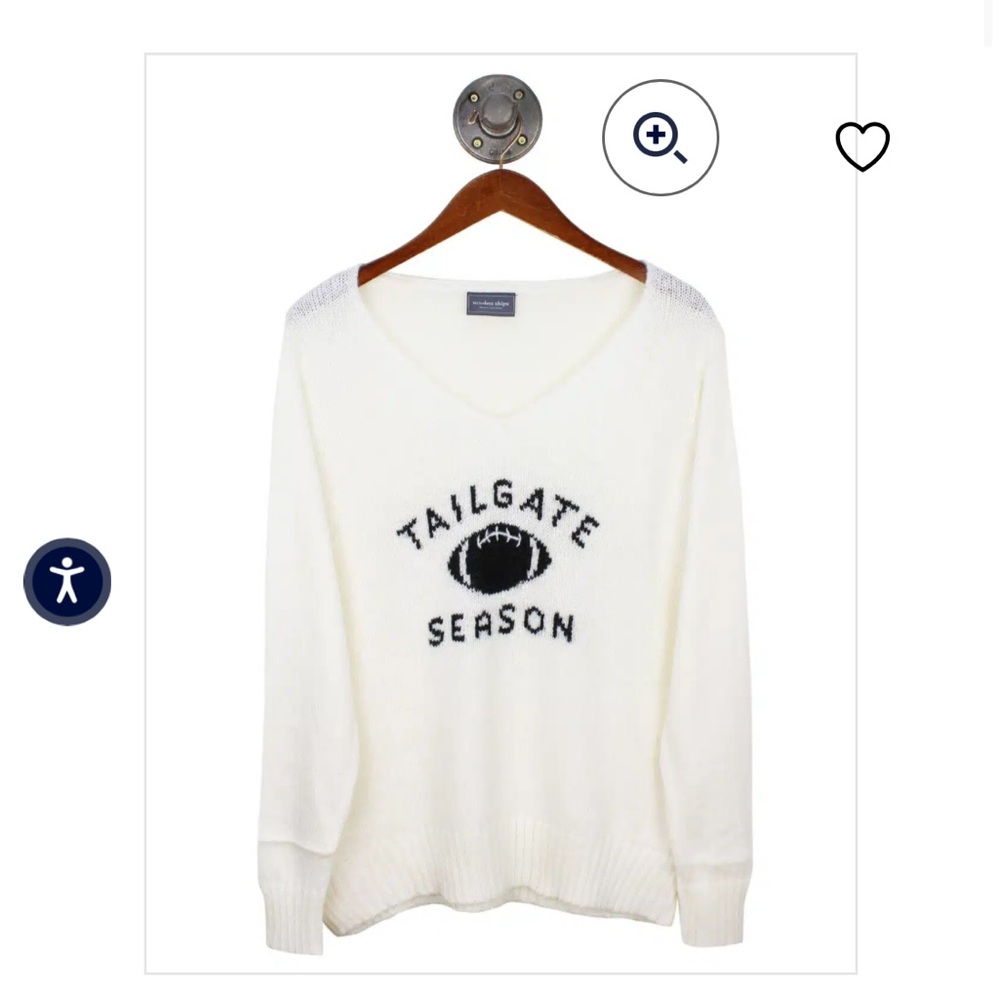 Wooden Ships White V-Neck Sweater M/L (e28)
